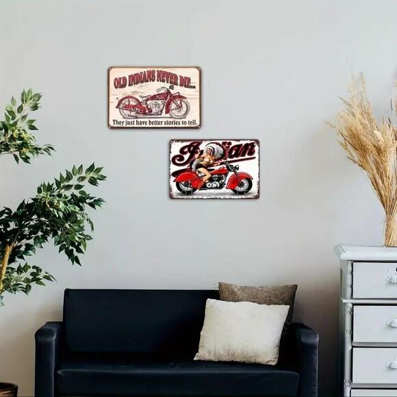Retro Metal Sign • Bikini Pinup in Chief’s Headdress • Indian Chief Motorcycle - Picture 4 of 10